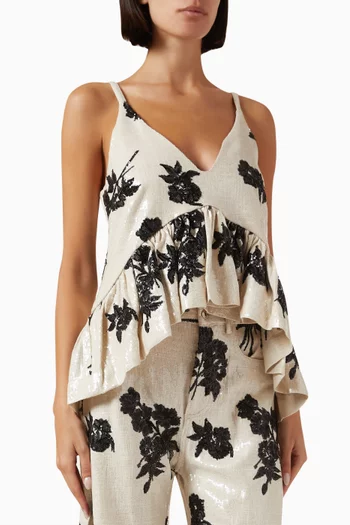 Sequin Strappy Top in Linen-blend
