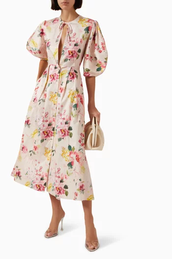 Flower Print Midi Dress in Cotton