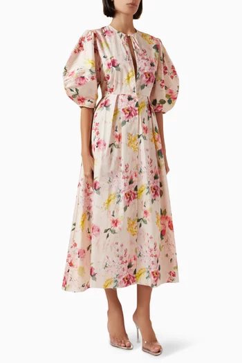 Flower Print Midi Dress in Cotton