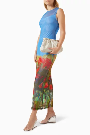 Printed Maxi Dress in Mesh