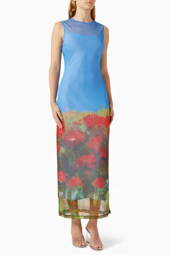Printed Maxi Dress in Mesh