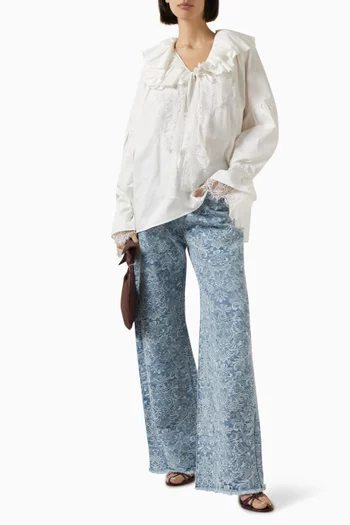 Frill Lace-trim Shirt in Cotton