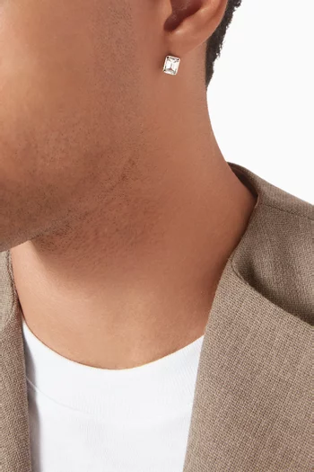 قرط كبس منفرد مرصع بأحجار زركونيا بيضاء على شكل زمرد فضة إسترلينية