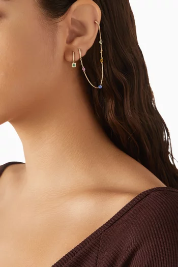 Sapphire Chain Single Huggie Earring in 14kt Yellow Gold