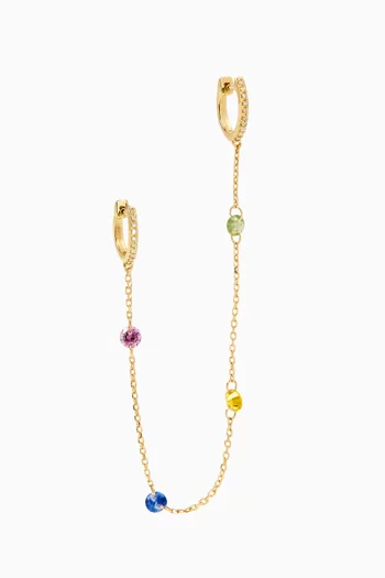 Sapphire Chain Single Huggie Earring in 14kt Yellow Gold