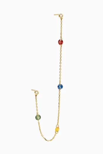 Sapphire Chain Single Stud Earring in 14kt Yellow Gold