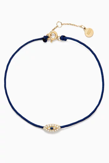 Evil Eye Sapphire Cord Bracelet in 14kt Yellow Gold