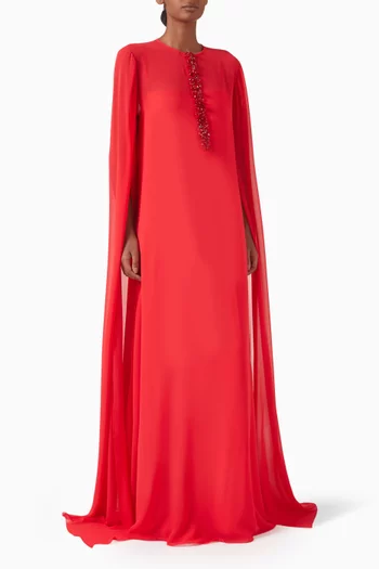 Yuzu Cape Gown in Crepe & Chiffon
