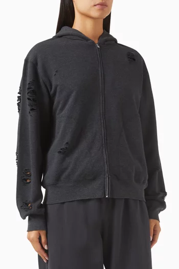 Distressed Zip Hoodie in Organic Cotton Blend