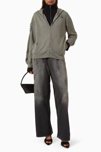 Distressed Zip Hoodie in Organic Cotton Blend