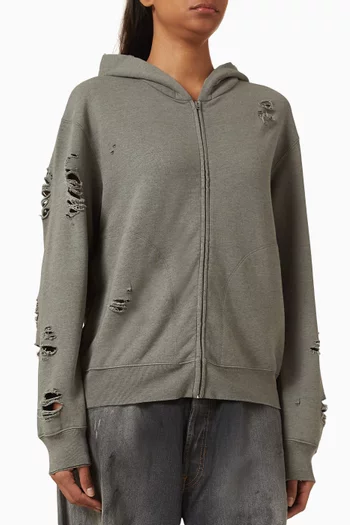 Distressed Zip Hoodie in Organic Cotton Blend