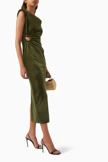 Ruched Midi Dress in Velvet