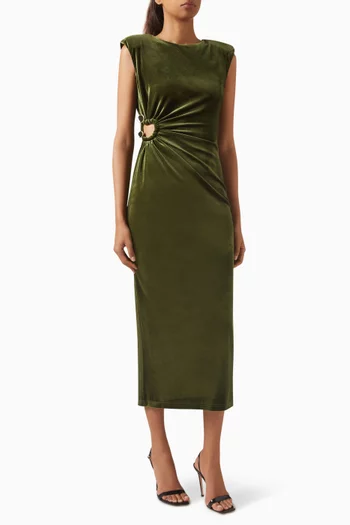 Ruched Midi Dress in Velvet