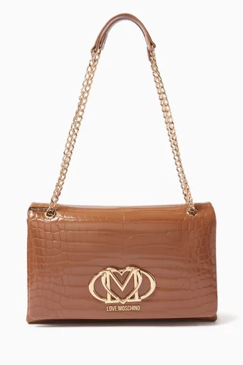 Small Shoulder Bag in Croc-embossed Faux Leather