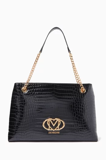 Medium Shoulder Bag in Croc-embossed Faux Leather