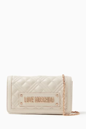 Quilted Chain Wallet in Faux Leather