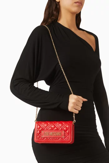 Quilted Chain Wallet in Faux Leather