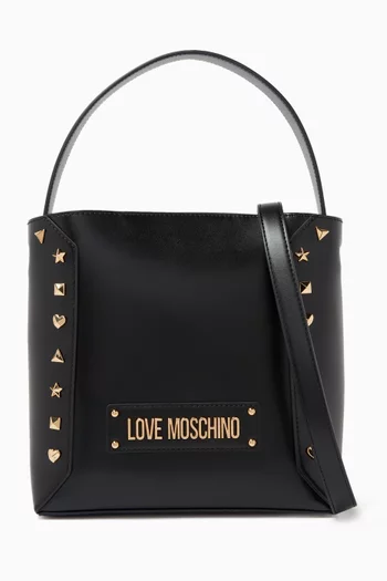 Studded Bucket Tote Bag in Faux Leather