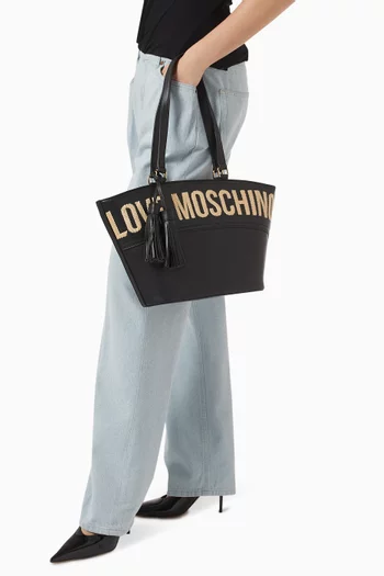 Logo-embroidered Tote Bag in Faux Leather