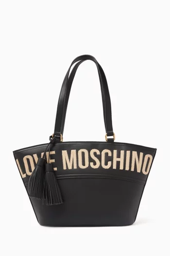 Logo-embroidered Tote Bag in Faux Leather