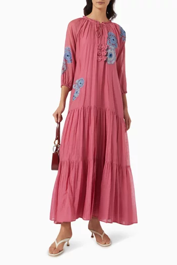 Monaco Floral-embroidered Tiered Dress