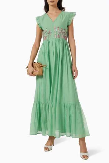 Anise Floral-embroidered Maxi Dress