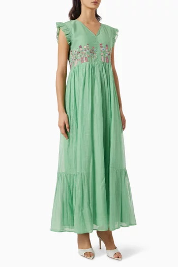 Anise Floral-embroidered Maxi Dress