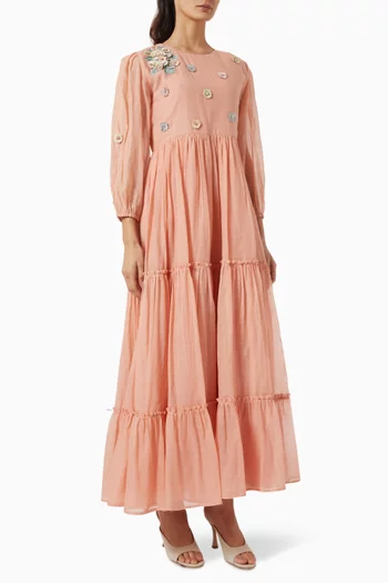 Neme Floral-appliqué Tiered Dress
