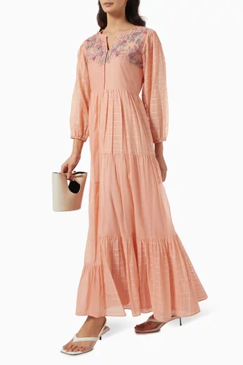 Berry Embroidered Tiered Dress