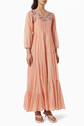 Berry Embroidered Tiered Dress