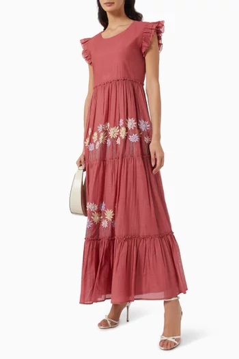 Emma Floral-embroidered Tiered Dress