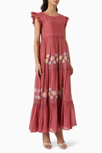 Emma Floral-embroidered Tiered Dress