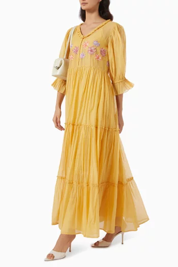 Glory Floral-embroidered Tiered Dress
