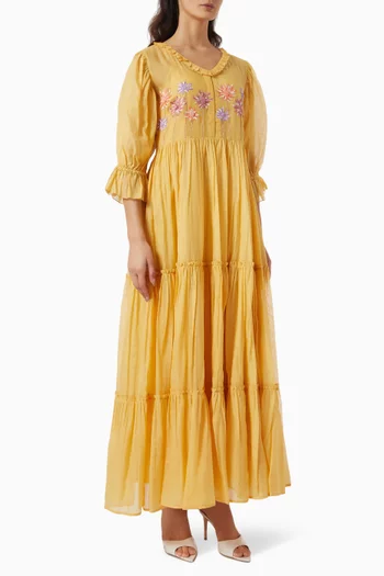 Glory Floral-embroidered Tiered Dress