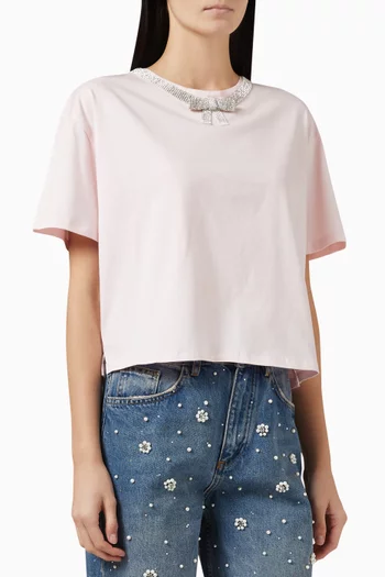 Rhinestone-bow T-shirt in Cotton