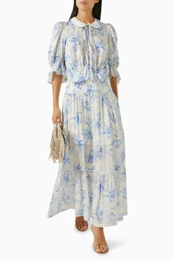 Floral Maxi Skirt in Linen Blend