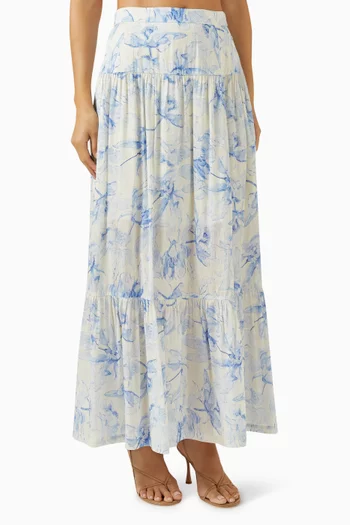Floral Maxi Skirt in Linen Blend