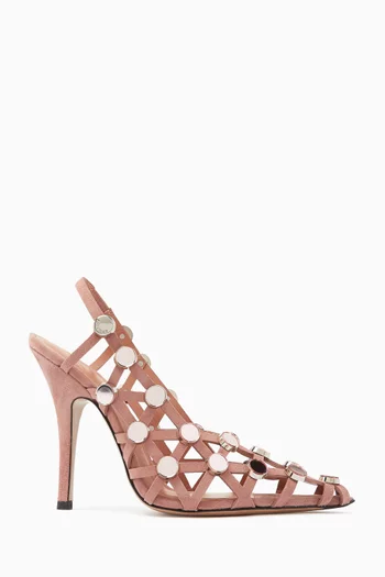Grid 105 Mirror-embellished Slingback Sandals in Suede