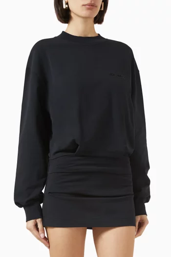 Draped-skirt Mini Dress in Cotton Blend