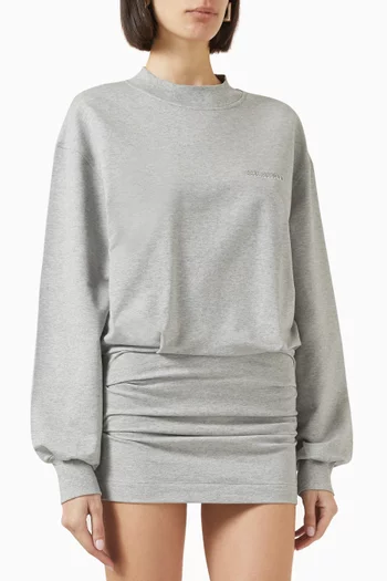 Draped-skirt Mini Dress in Cotton Blend