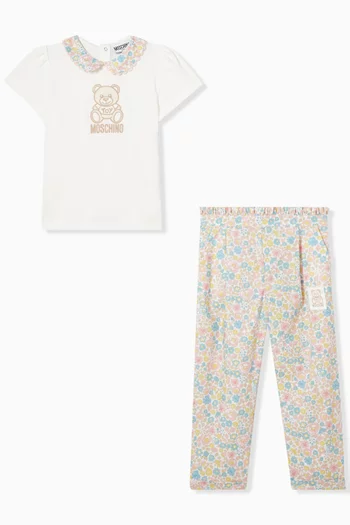 Baby Teddy & Floral Set in Cotton