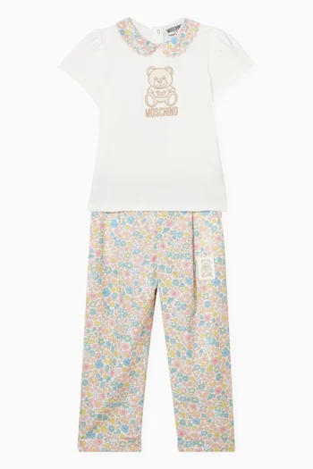 Baby Teddy & Floral Set in Cotton