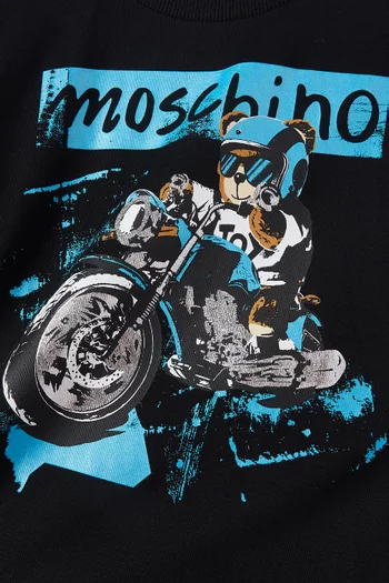 Biker Teddy Graphic T-shirt in Cotton