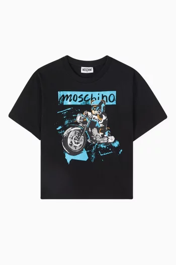 Biker Teddy Graphic T-shirt in Cotton