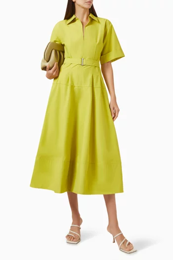 Deanna Belted Midi Dress in Cotton Blend