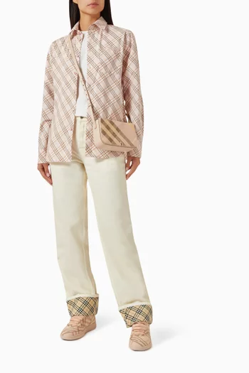 Logo Embroidered Check Shirt in Cotton Poplin