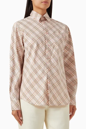 Logo Embroidered Check Shirt in Cotton Poplin