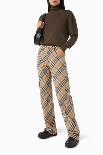 Check-print Cargo Pants in Cotton Twill