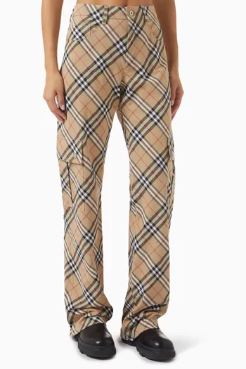 Check-print Cargo Pants in Cotton Twill