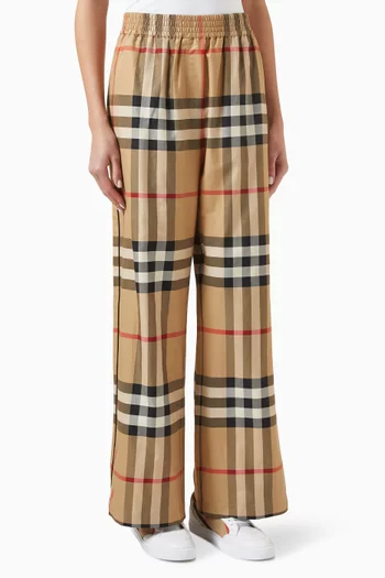 Vintage Check Wide-leg Pants in Cotton
